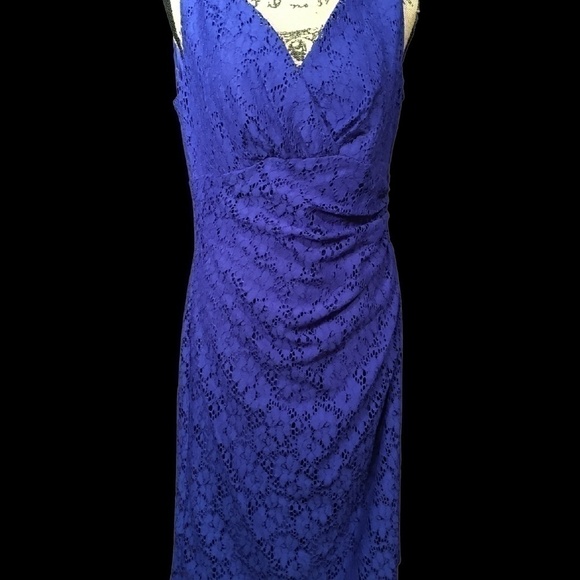 𝅺RALPH LAUREN CHAPS Lace Overlay Dress, ROYAL BLUE, Women’s Size 12
